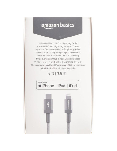 Cable de carga rápida USB-C a Lightning Amazon Basics 1.83m Gris