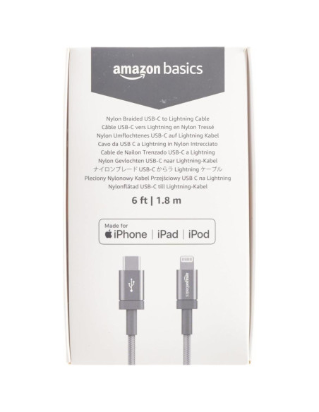 Cable de carga rápida USB-C a Lightning Amazon Basics 1.83m Gris Cable de carga rápida USB-C a Lightning Amazon Basics 1.83m Gris