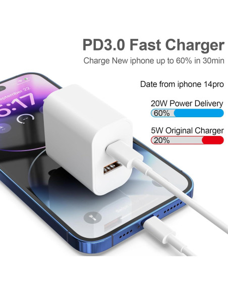 Cargador Rápido 20W Doble Puerto YYDBS + Cables MFi 6FT 10FT Cargador Rápido 20W Doble Puerto YYDBS + Cables MFi 6FT 10FT