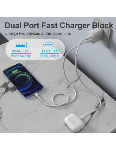 Cargador Rápido 20W Doble Puerto YYDBS + Cables MFi 6FT 10FT