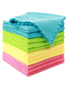 Paquete de 12 Paños de Microfibra MOONQUEEN 30x30cm Verde/Azul/Amarillo/Rosa