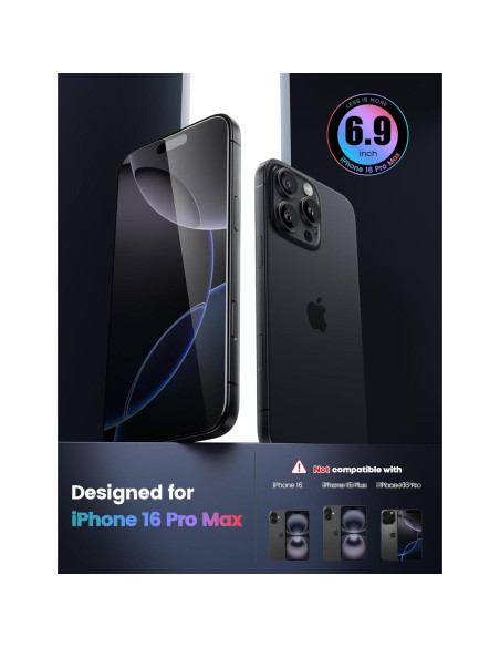 Protector de Pantalla Lamicall Vidrio Templado iPhone 16 Pro Max Protector de Pantalla Lamicall Vidrio Templado iPhone 16 Pro Max