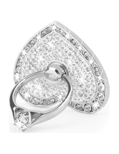 Soporte de Anillo para Teléfono Nsiucion Corazón Brillante Plata