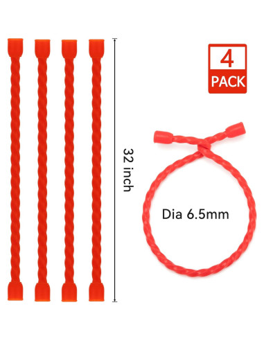 Ataduras de Cable Silicona GESIPOR 32 Pulgadas 4 PCS Rojo