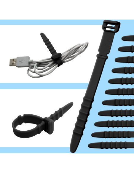 30 Sujetadores de Silicona Litoexpe 11.43 cm Reutilizables Negro 30 Sujetadores de Silicona Litoexpe 11.43 cm Reutilizables Negro