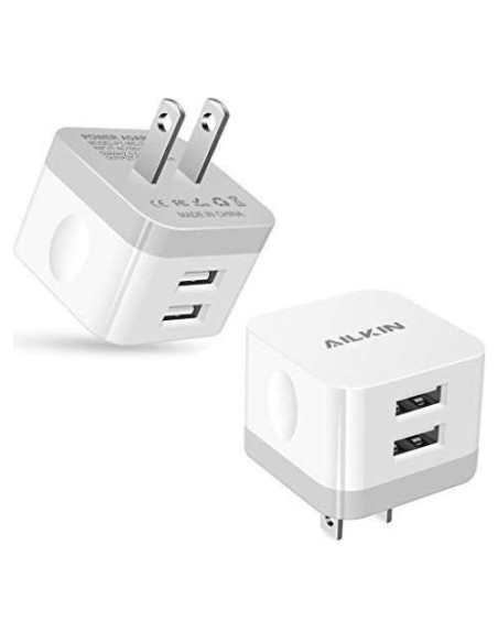 Cargador de pared USB AILKIN 2Pack 2.4A carga rápida blanco Cargador de pared USB AILKIN 2Pack 2.4A carga rápida blanco