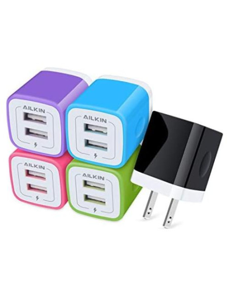 Cargador de Pared USB Doble AILKIN 5V 2.1A Paquete de 5 Cargador de Pared USB Doble AILKIN 5V 2.1A Paquete de 5