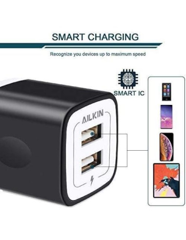 Cargador de Pared USB Doble AILKIN 5V 2.1A Paquete de 5