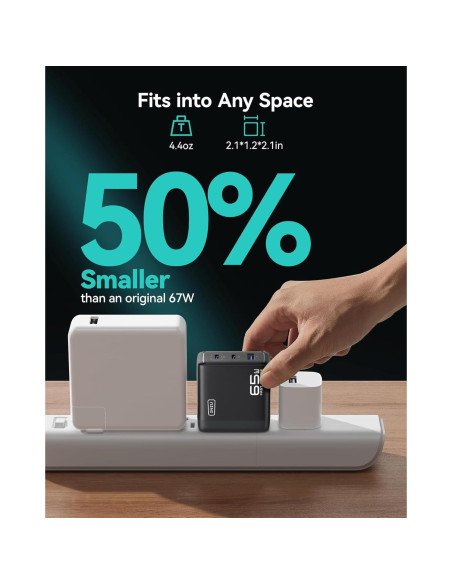 Cargador INIU 65W USB C 3 Puertos Carga Rápida GaN Negro Cargador INIU 65W USB C 3 Puertos Carga Rápida GaN Negro