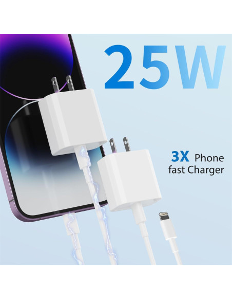 Cargador Rápido 25W USB C PD + 2 Cables Lightning 10FT Cargador Rápido 25W USB C PD + 2 Cables Lightning 10FT
