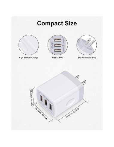 Cargador de pared USB AILKIN 3 Puertos 3.1A Blanco 3Pack