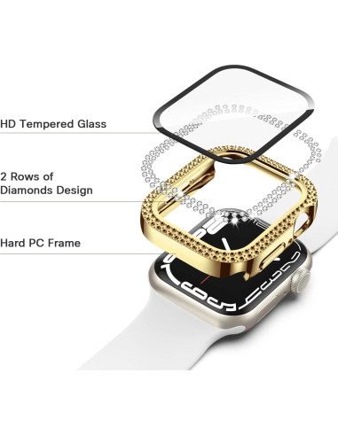Funda Brillante HANKN para Apple Watch 45mm - Protector Vidrio Templado