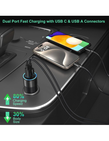 Cargador de coche USB C y A Bangfun 36W 5 Pack Carga Rápida