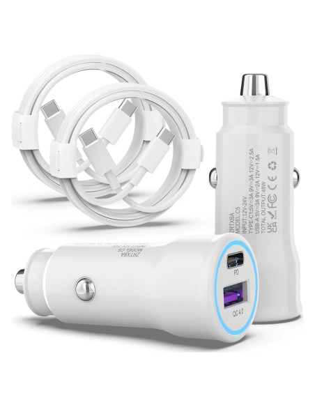 Cargador de coche ZRTXBA 48W PD QC4.0 Doble Puerto USB C Cargador de coche ZRTXBA 48W PD QC4.0 Doble Puerto USB C