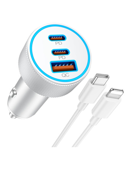Cargador Rápido para Auto Heyuan 67W 3 Puertos USB-C iPhone Cargador Rápido para Auto Heyuan 67W 3 Puertos USB-C iPhone
