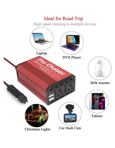 Inversor de Potencia Pro Chaser 400W 12V DC a 220V AC Rojo