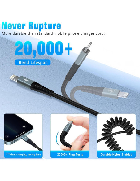 Cable Relámpago Enrollado JUKEKUL 2Pack 0.91m Carga Rápida Cable Relámpago Enrollado JUKEKUL 2Pack 0.91m Carga Rápida