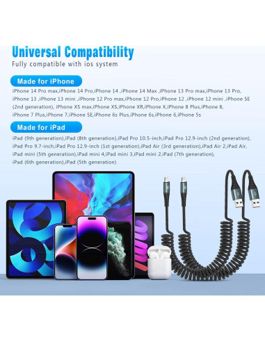 Cable Relámpago Enrollado JUKEKUL 2Pack 0.91m Carga Rápida
