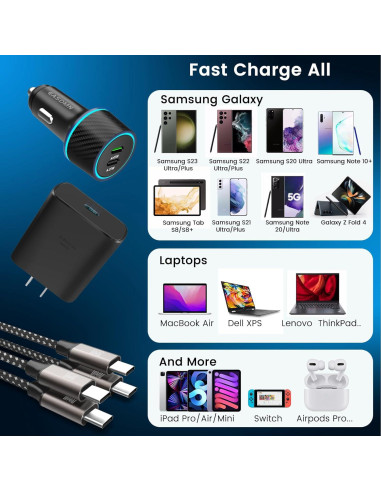 Cargador USB-C 45W Samsung + 2 Cables 2m Carga Rápida