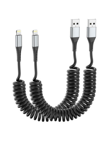 Cable Enrollado Lightning para Coche Acevien 3FT MFi Negro