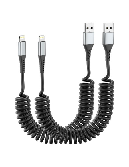 Cable Enrollado Lightning para Coche Acevien 3FT MFi Negro Cable Enrollado Lightning para Coche Acevien 3FT MFi Negro
