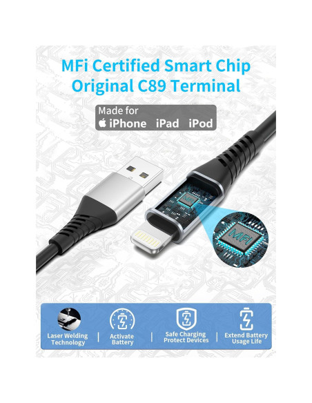 Cable Enrollado Lightning para Coche Acevien 3FT MFi Negro Cable Enrollado Lightning para Coche Acevien 3FT MFi Negro