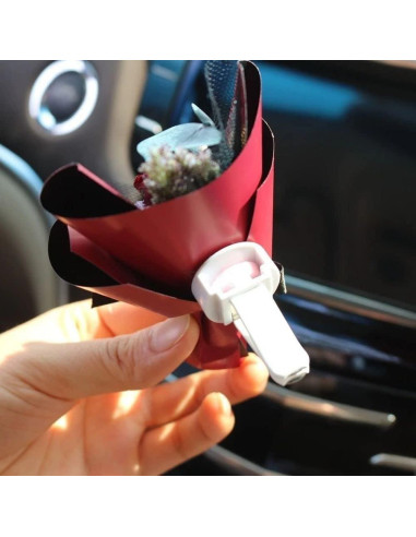 Ramo de Flores Secas Mini Rojas YuanHolumid para Coche