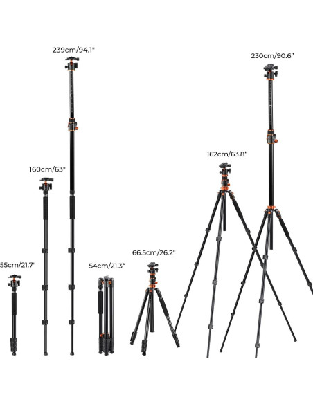 Trípode K&F Concept T254A7+BH-28L 2.3m 10kg Carga Trípode K&F Concept T254A7+BH-28L 2.3m 10kg Carga