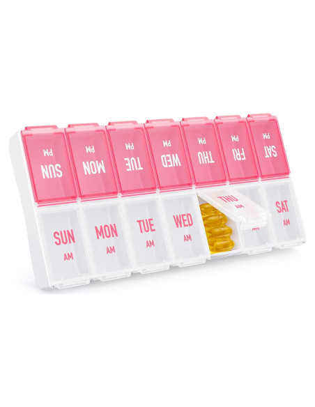 Organizador Semanal de Pastillas AMOOS Rosa 7 Días AM PM Organizador Semanal de Pastillas AMOOS Rosa 7 Días AM PM