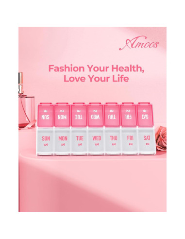 Organizador Semanal de Pastillas AMOOS Rosa 7 Días AM PM