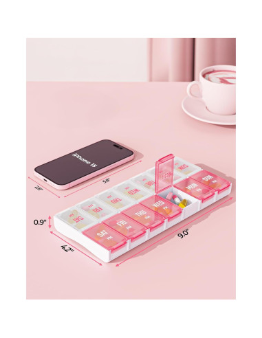 Organizador Semanal de Pastillas AMOOS Rosa 7 Días AM PM