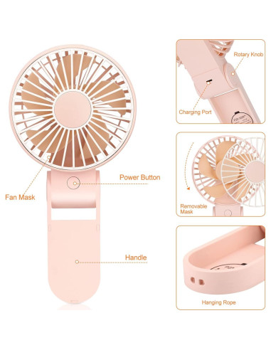 Ventilador de Mano TriPole P23 Portátil USB 3 Velocidades Rosa
