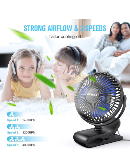 Ventilador Clip USB BESKAR ZLS-E300 3 Velocidades Silencioso Ventilador Clip USB BESKAR ZLS-E300 3 Velocidades Silencioso