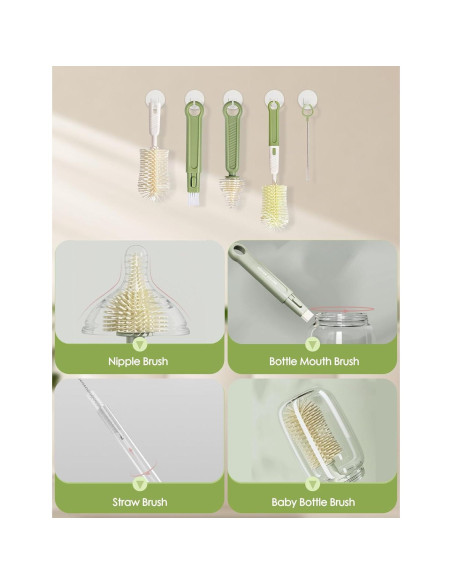 Kit de Cepillos para Biberones BOVELLA 6 en 1 Verde Portátil Kit de Cepillos para Biberones BOVELLA 6 en 1 Verde Portátil