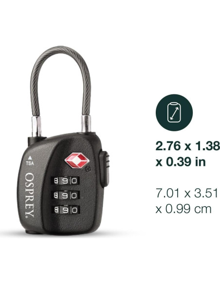 Candado de Equipaje Osprey TSA 3 Dígitos con Cable Negro Candado de Equipaje Osprey TSA 3 Dígitos con Cable Negro