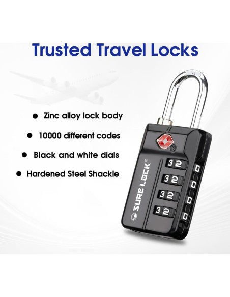 Candados de Combinación TSA Sure Lock 4 Dígitos - 2 Paquete Negro Candados de Combinación TSA Sure Lock 4 Dígitos - 2 Paquete Negro