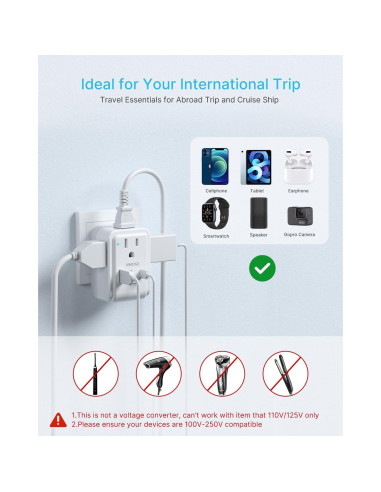 Adaptador de Enchufe de Viaje VINTAR 7 en 1 Tipo C 17W