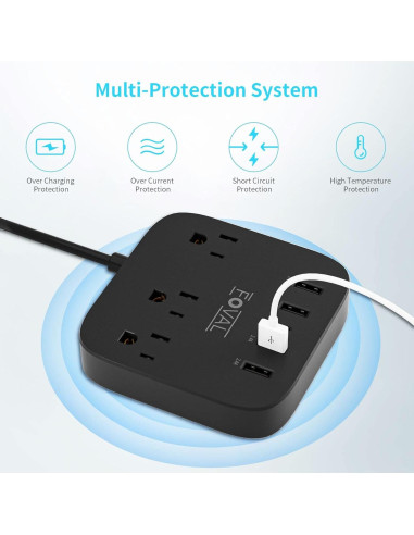 Regleta de Alimentación FOVAL 8 en 1 con USB y Adaptadores EU UK US