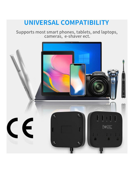 Regleta de Alimentación FOVAL 8 en 1 con USB y Adaptadores EU UK US Regleta de Alimentación FOVAL 8 en 1 con USB y Adaptadores EU UK US