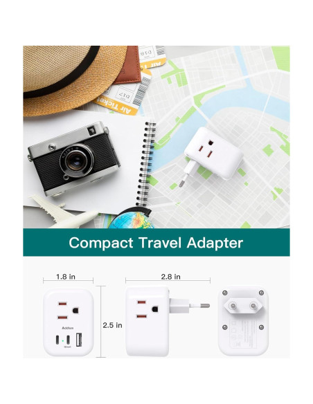 Adaptador de Enchufe de Viaje Addtam 6 en 1 con 3 Salidas y 3 USB Adaptador de Enchufe de Viaje Addtam 6 en 1 con 3 Salidas y 3 USB