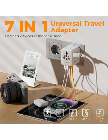 Adaptador de Viaje Universal TESSAN 28W con 5 Puertos USB Adaptador de Viaje Universal TESSAN 28W con 5 Puertos USB