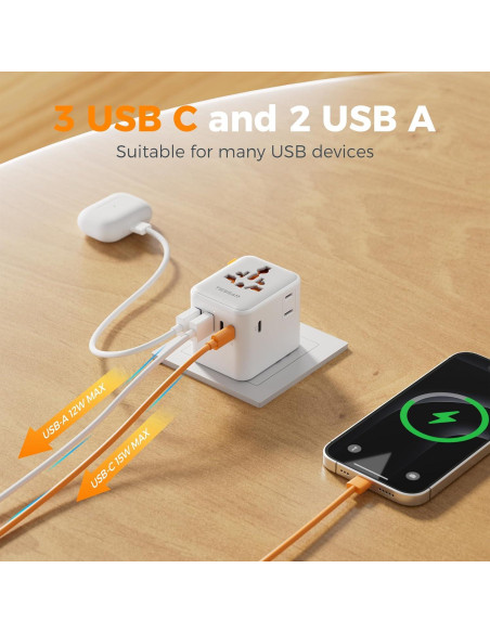 Adaptador de Viaje Universal TESSAN 28W con 5 Puertos USB Adaptador de Viaje Universal TESSAN 28W con 5 Puertos USB