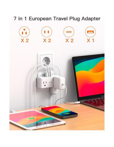 Adaptador de Enchufe de Viaje BESHON 7 en 1 Tipo C Europeo