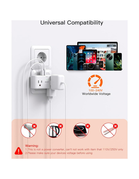 Adaptador de Enchufe de Viaje BESHON 7 en 1 Tipo C Europeo Adaptador de Enchufe de Viaje BESHON 7 en 1 Tipo C Europeo