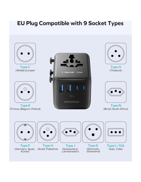 Adaptador de Viaje Universal MOMAX 70W con 7 Puertos USB Adaptador de Viaje Universal MOMAX 70W con 7 Puertos USB