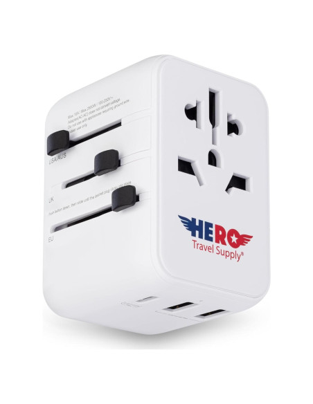 Adaptador de Viaje Universal Hero con 2 USB-A y 1 USB-C Adaptador de Viaje Universal Hero con 2 USB-A y 1 USB-C