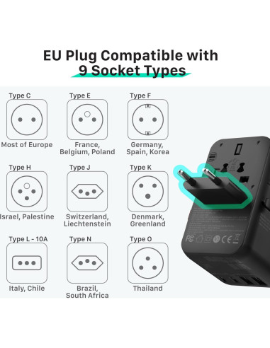 Adaptador de Viaje Universal Fosmon 35W con USB C y 4 Puertos