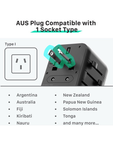 Adaptador de Viaje Universal Fosmon 35W con USB C y 4 Puertos