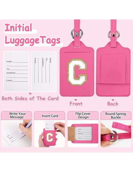Etiquetas de Equipaje Iniciales Iqimott - Cuero PU Rojo Rosa Etiquetas de Equipaje Iniciales Iqimott - Cuero PU Rojo Rosa