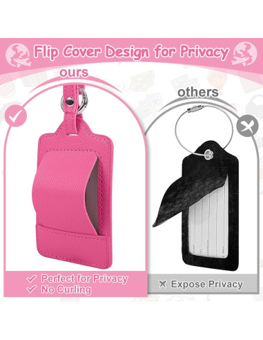 Etiquetas de Equipaje Iniciales Iqimott - Cuero PU Rojo Rosa